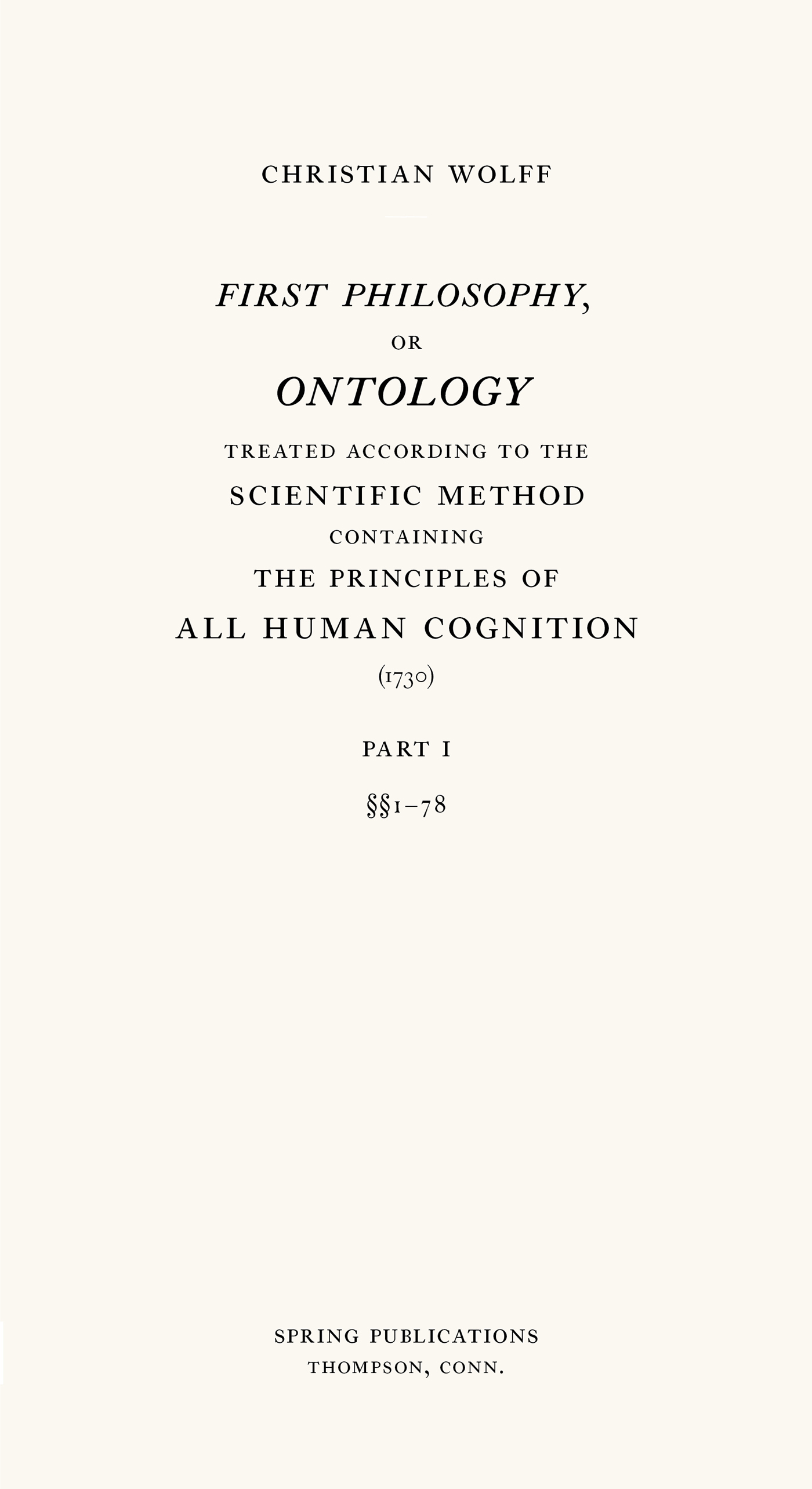 Cover of Wolff's Ontology